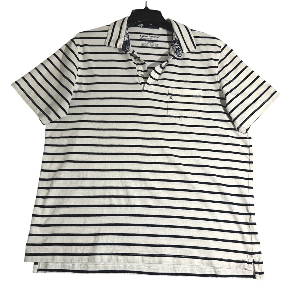 Tailor Vintage Mens Large Striped Polo Shirt Short Sleeve Cotton Spandex Airotec